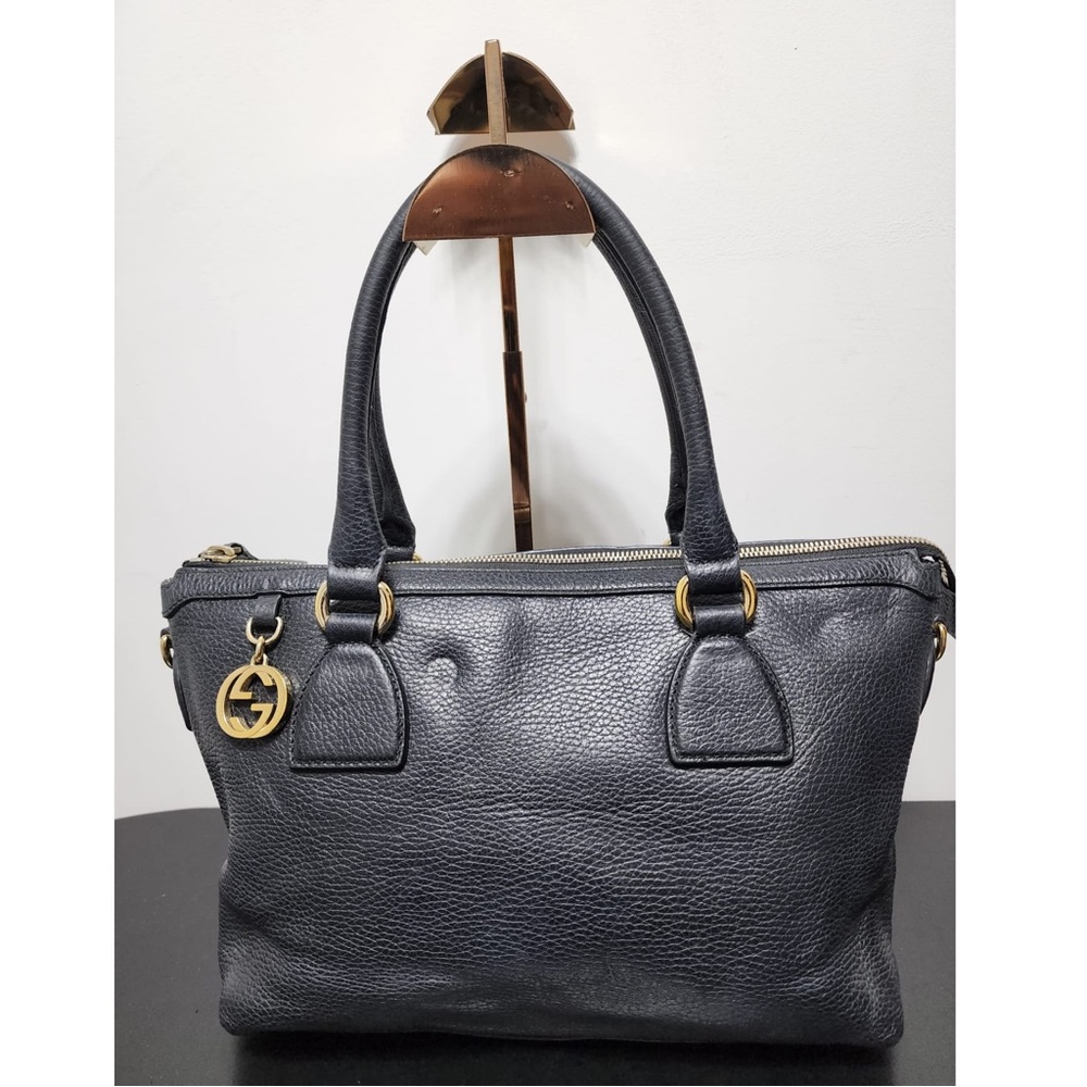 Gucci Black Leather Charmy Satchel Bag.